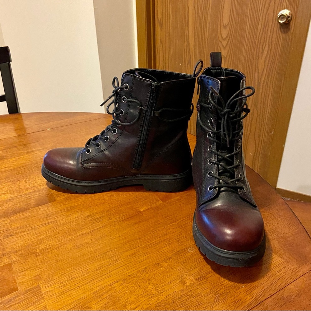 Maroon and Black Combat Boots